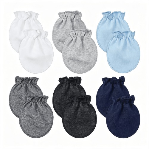 TELOLY 6 Pairs Newborn Baby Mittens Cotton No Scratch Infant Gloves Elastic Soft Mitten for Baby 0-6 Months Boys Girls Baby Mittens Newborn