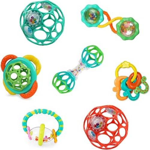 Bright Starts Soothers & Shakers 7pc Gift Set - BPA-Free Baby Rattles, Teethers and Stroller Toys, Unisex, Newborn+