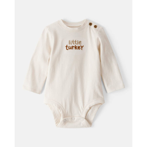 Baby Little Turkey Cotton Long-Sleeve Graphic Bodysuit - White - Carter's | Carter's