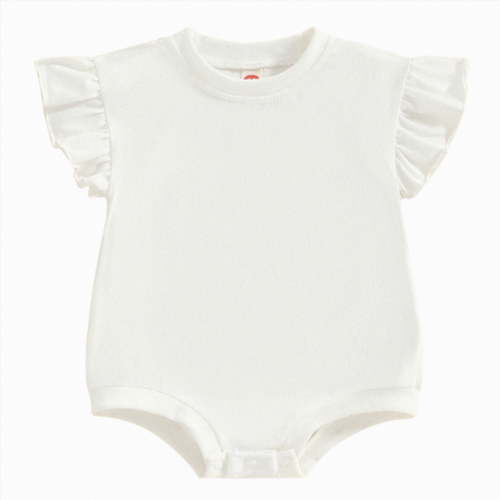 zaveiop Baby Girl Solid Ruffle Romper Bodysuit Jumpsuit Casual Clothes (White, 0-3 Months)