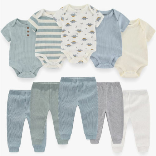 BIGBIGKISS Baby Bodysuit and Pant Set 10Pcs Baby Boy Girl Clothes Outfits