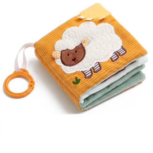 Mamimami Home Soft Baby Book with Teether & Mirror, Sensory Crinkle Cloth Books for Babies 0-12 Months, Montessori Farm Animal Tummy Time Toys, Portable Busy Book, Infant Toy for Newborn Shower Gift