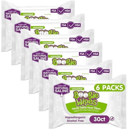 Baby Wipes Unscented by Boogie Wipes, Wet Wipes for Face, Hand, Body & Nose, Made with Vitamin E, Aloe, Chamomile and Natural Saline, 180 Count-30 Count (Pack of 6)