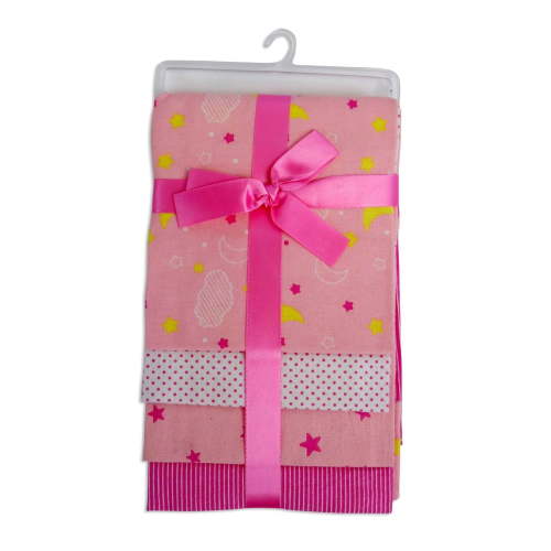 Bambini 4-Pack Pink Flannel Receiving Blankets for Newborn Baby