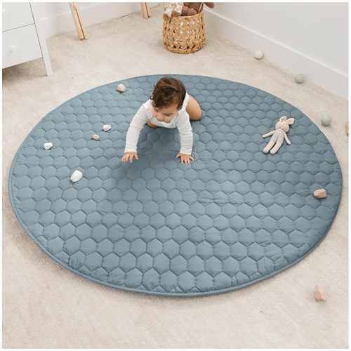 Comfy Cubs Round Kids Play Mat Large 60in Baby Floor Mat - Pacific Blue