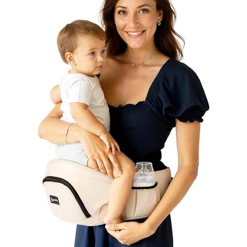 Lulunemo Hip Seat Baby Carrier,Adjustable Belt,Shock Absorb,Storage Pocket,Newborn-Toddler Khaki