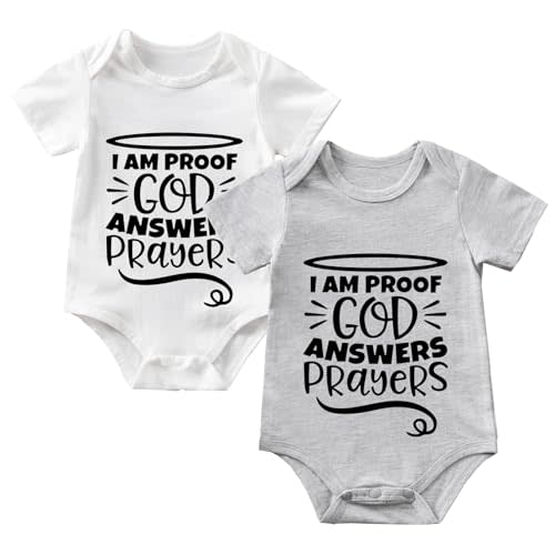 Benshukam I am Proof God Answers Prayers Baby Boy Girl Onesie Funny Unisex Bodysuit Cute Romper Clothes 0-12 months (2-Pack)