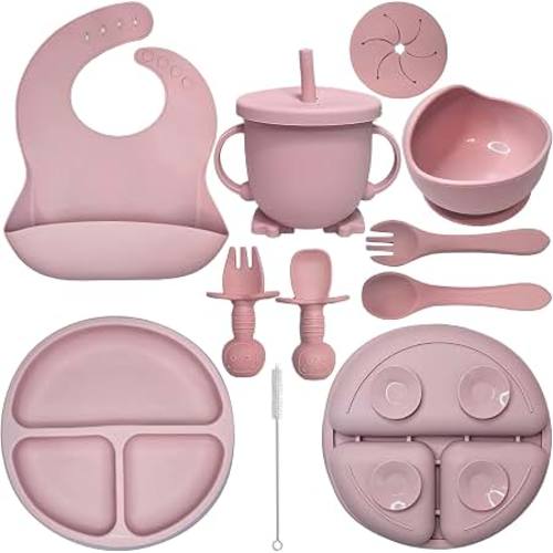 Amazon.com: HippoBaby Baby Led Weaning Supplies |10 Piece Silicone Baby Feeding Set, Baby Toddler Bib Cup Divided Plate and Bowl Self Feeding Spoons Dish Set | Baby Utensils,Toddler Feeding Supplies (Rose Quartz)