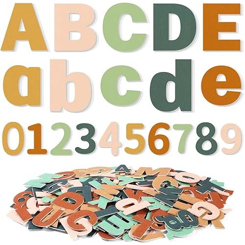 Breling 310 Pieces Felt Letter Bulletin Board Letters Sticker with Number 2" Bulk Self Adhesive ABC Upper Lowercase Sticky Letter for Xmas Gift Bulletin Board Classroom(Light Color)