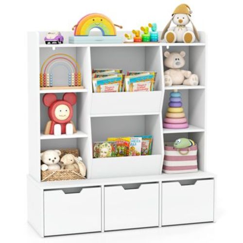 Costway 47" Children Bookcase Toy Storage Organizer w/3 Movable Drawers & 8 Cubbies