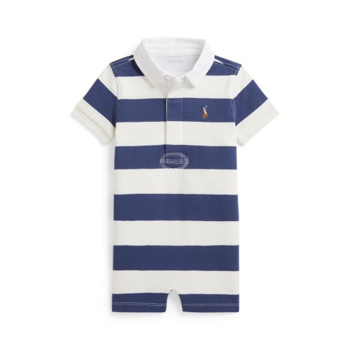 Rugby Stripe Cotton Jersey Polo Romper, 9M- Only 2 left