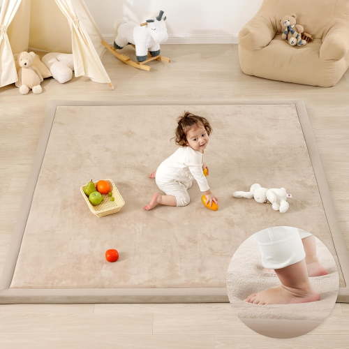 "Japanese Tatami Play Mat - 1.2" Thick Coral Velvet Foam Rug | Non-Slip for Nursery, Playroom & Yoga | Baby Crawling Mat"