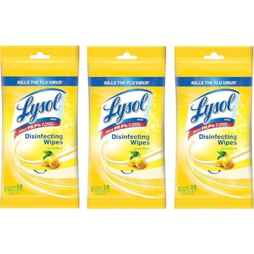Lysol Disinfecting Wipes To-Go Pack, Lemon Scent, 15 Count (Pack of 3)