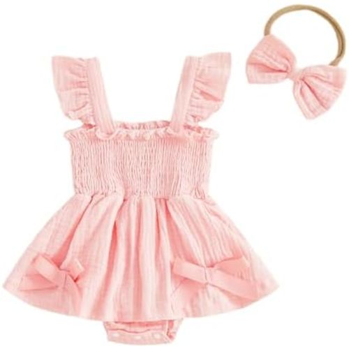 Thorn Tree Baby Girl Summer Clothes Newborn Outfit Ruffle Romper Infant Baby Dress Bow Headband Solid Cute Outfits Girls