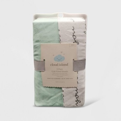 Crib Fitted Sheets I Love You and Mint Solid - Cloud Island™ Gray/Mint 2pk