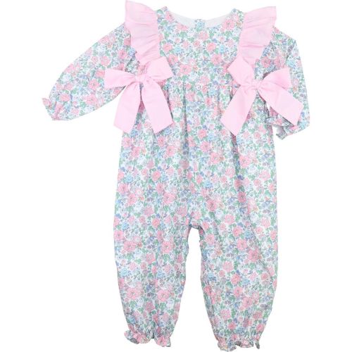 Pink And Blue Floral Bow Long Bubble - Cecil & Lou