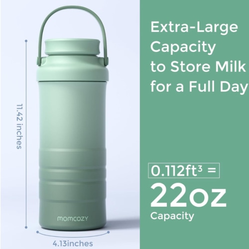 Momcozy 22oz Portable Breast Milk Cooler for Outdoor, Life Saver with 360° Total Cooling for 24 Hours, Larger Capacity Travel Breastmilk Chiller with 2pcs Baby Bottles for Breastmilk Storage, Green