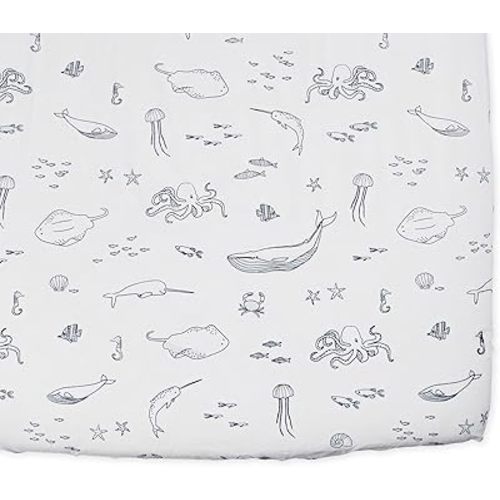 Pehr Crib Sheet, Life Aquatic | Breathable Brushed Organic Cotton for Soft Sleep | Fits Standard Crib Mattresses up to 52”L x 28”W x 8”H