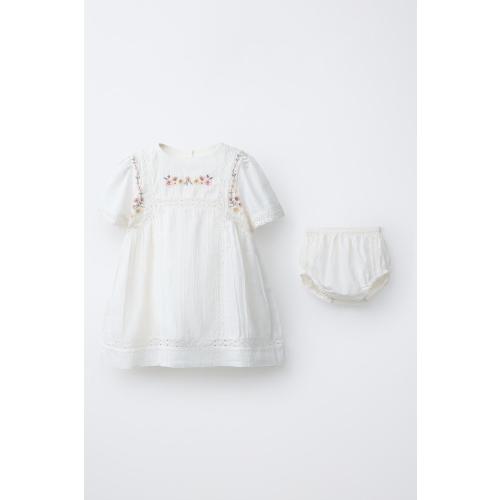 EMBROIDERED FLORAL DRESS AND PANTIES - Oyster-white | ZARA United States