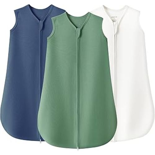 JELLYMONI Baby Sleep Sack 0-6 Months 100% Cotton Wearable Blanket, 0.5 TOG Soft Lightweight Toddler Sleeping Sack 3 Pack 2-Way Zipper Newborn Sleep Sacks