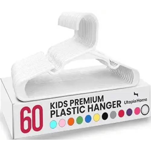 Utopia Home Kids Hangers 60 Pack – 11.5 Inch Baby Closet Hangers White | Plastic baby hangers | Fits children's & infant clothes | Gentle on delicate garments