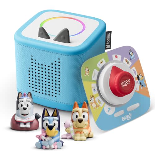 Toniebox 2 Audio Player Speaker Bundle for Kids 3+ with Bluey, Bingo, and Muffin Figurines and Tonieplay Game & Controller - Sky Blue