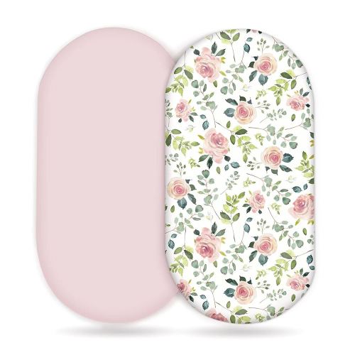 GRSSDER Stretchy Ultra Soft Baby Fitted Bassinet Sheet Set 2 Pack, Universal Cradle for Rectangle, Oval, or Hourglass Pad/Mattress, Pink Rose Sheets Girls