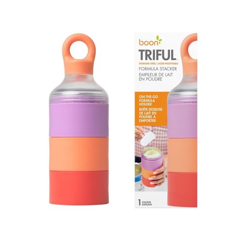 Boon Triful Baby Formula Dispenser On The Go - Insulated Stainless Steel Formula Containers with Stacking Design - Dishwasher Safe Baby Bottle-Feeding Supplies for Travel - Pink