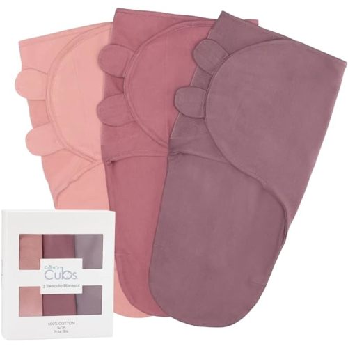 Comfy Cubs Swaddle Blanket Baby Girl Boy Easy Adjustable 3 Pack Infant Sleep Sack Wrap Newborn Babies (Small 0-3 Months, Blush, Mauve, Mulberry) - Small (0-3 Month) - Blush, Mauve & Mulberry