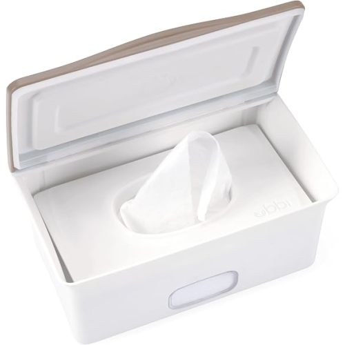 Ubbi Baby Wipes Dispenser with Weighted Plate, Taupe