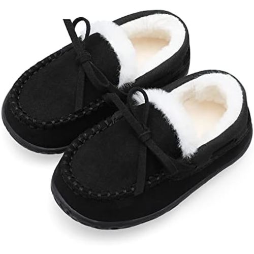 Scurtain Unisex Kids Toddler Slippers Suede Moccasin Slippers for Boys Girls Baby Lined with Warm Fur