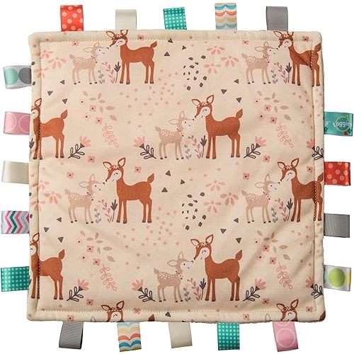 Taggies Lovey for Baby Security Blankets Original Comfy Blanket with Sensory Tags, 12 x 12-Inches, Fawn