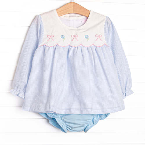 Blooms and Bows Applique Diaper Set, Blue – Stitchy Fish