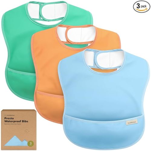 KeaBabies 3-Pack Waterproof Baby Bibs for Eating - Lightweight Toddler Feeding Bibs with Large Food Catcher, Mess Proof, Food-Grade Baby Eating Essentials, Easy to Put On & Clean (Basics)