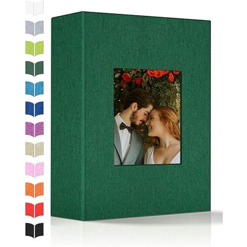 Photo Album 4x6 with 100 Pockets,Slip-in Picture Albums,Linen Cover Memory Book with Front Window,White Page Vertical Photo Book for Wedding,Family,Anniversare,Baby,Vacation