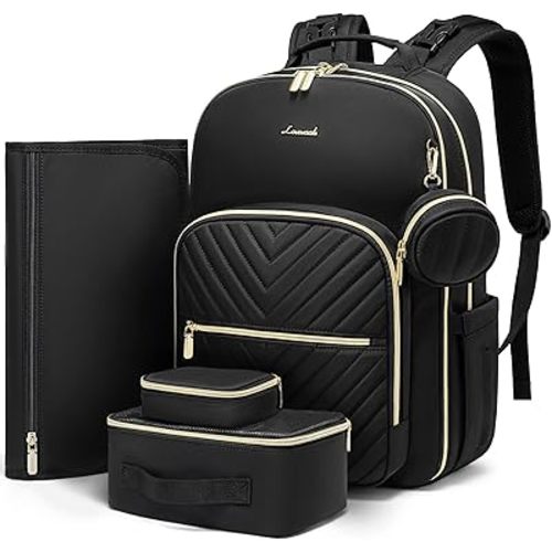 LOVEVOOK Diaper Bag Backpack with 2 Cubes, Quilted Baby Bag with Changing Pad & Pacifier Holder, Waterproof Travel Diaper Bags for Baby Boys Girls, Stylish and Large Capacity,5PCS Set, Black