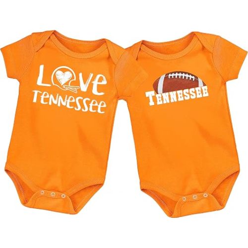 100% Cotton LOGO Baby Bodysuit and Football Art Bodysuit for Tennessee Fans - 2 Pack