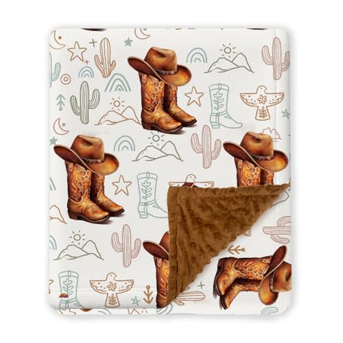 Western Baby Blanket, Cowboy Minky Blankets for Boys Girls, Nursery Room Decor, Soft Warm Lightweight Nursery Bed Blanket for Newborn Toddlers Son Daughter (01)
