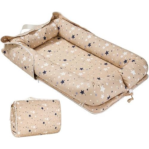 Miereirl Baby Lounger for Newborn, Dock A Tot & Baby Lounger Pillow with Soft Cotton, Infant Lounger for 0-24 Months, Baby Nest Lounger, Essentials Gifts Nest Cover - Star