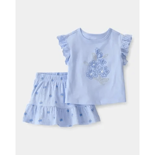 Baby Girl 2-Piece Floral Top & Skort Set - Blue | Carter's