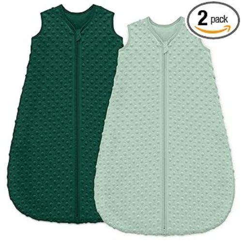 Unnivoll Fleece Baby Sleep Sack 6-12 Months with Plush Dots 1.5 Tog Baby Wearable Blanket with 2-Way Zipper Warm Sleeping Sack for Toddler Infant Newborn - Medium, Forest Green