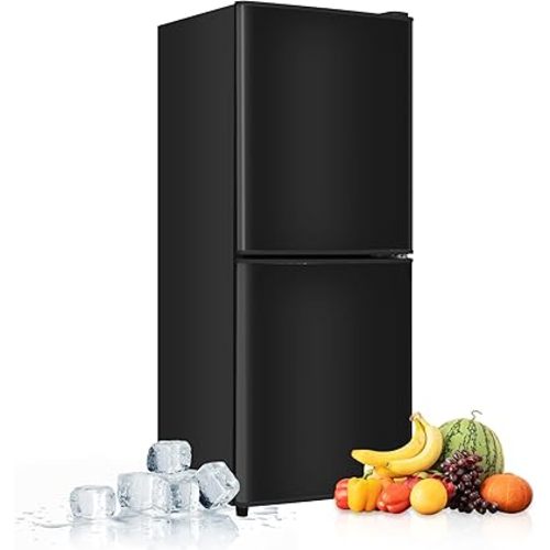 Dorm Size Fridge with Freezer 4.0 Cu. Ft., 2-Door Small Refrigerator with Bottom Freezer, 7-Level Thermostat Control, Low Noise Mini Fridge for Apartment, Office, Kitchen, Black