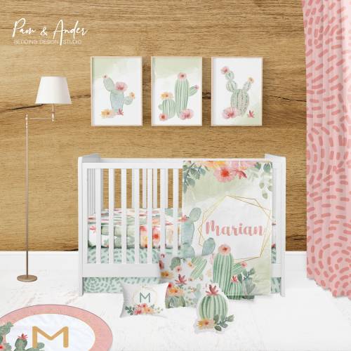 CACTUS FLORAL BABY Bedding, Flower Crib Sheet, Floral Cactus Crib Bedding Girl, baby&nbsp;bedding