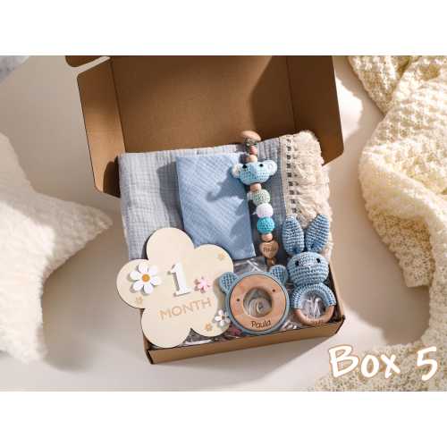 Personalized Newborn Gift Box With Blanket, Crochet Animal Rattle, Pacifier Chain, New Mom Gift Box, Baby Shower Gift, Baby Girl Gift