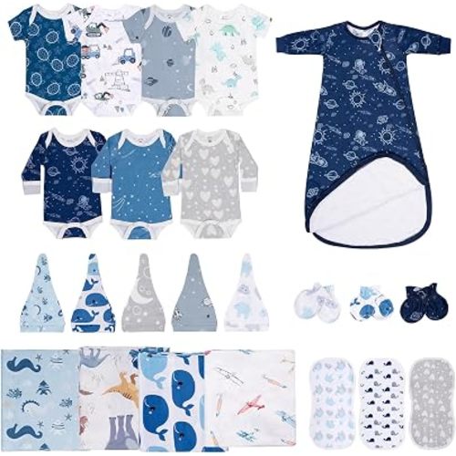 Baby Layette Gift Set for Boys, 23 Piece Set, Newborn to 6 Months Baby Boy Clothes, Baby Sets for Newborn Essentials, Baby Shower Set