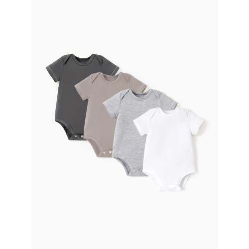 Baby Boy/Girl 4-Piece Modal Solid Color Rompers Set White