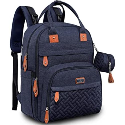 BabbleRoo Baby Diaper Bag Backpack - Waterproof Travel Tote with Changing Pad, Stroller Straps & Pacifier Case - Unisex, Navy Blue