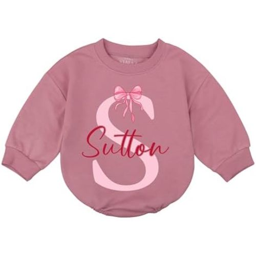Personalized Name Baby Girls Bubble Romper Cute Bows Print Newborn Bodysuit Sweater Custom First Birthday Outfit