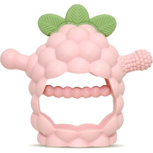 RaZbaby RaZberry Grip Silicone Teether Toy for 3M+ | Drop Resistant Hand Held Teether for Babies and Infants - Designed by Nature with Our Patented BerryBumps Multitextured Design | 3M+, Pink