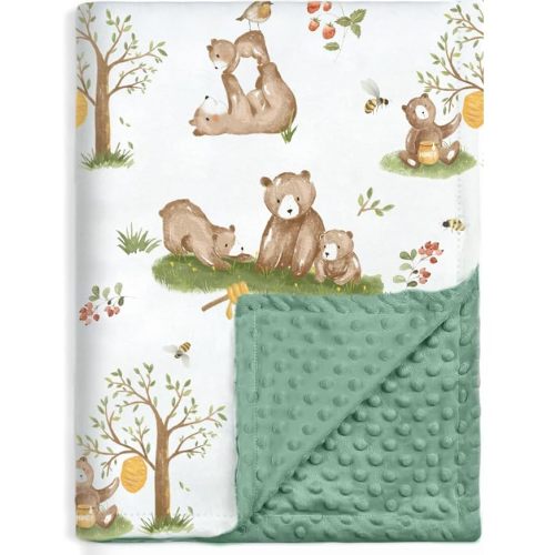 BOPRIO Baby Blankets for Boys Girls, Soft Lightweight Nursery Minky Blankets with Double Layer Dotted Backing for Infant Toddler Nursery Crib with Cute Farm Animals Design 30 x 40 Inch
